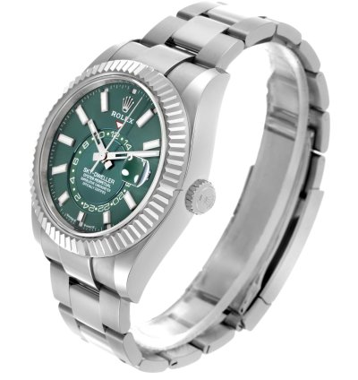 Rolex Sky-dweller Steel White Gold Green Dial Mens Watch 336934 Unworn