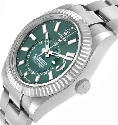 Rolex Sky-dweller Steel White Gold Green Dial Mens Watch 336934 Unworn