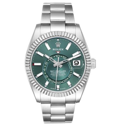 Rolex Sky-dweller Steel White Gold Green Dial Mens Watch 336934 Unworn