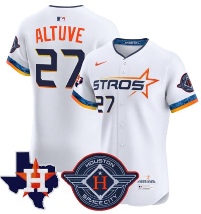 José Altuve Jersey 27 Houston Astros 2025 City Connect Texas Patch Premier Elite Stitched White