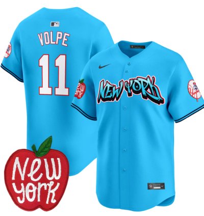Anthony Volpe Jersey 11 New York Yankees Apple Patch Vapor Premier Limited Stitched Light Blue