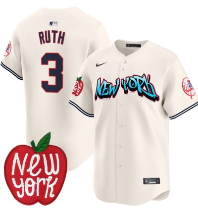 Babe Ruth Jersey 3 New York Yankees Apple Patch Vapor Premier Limited Stitched Cream