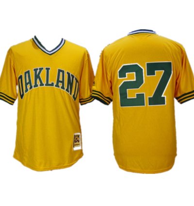Oakland Athletics Catfish Hunter Yellow Throwback Pullover Jersey