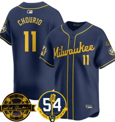 Jackson Chourio Jersey 11 Milwaukee Brewers 2025 Bob Uecker 54 Seasons For Brewers Stitched Navy