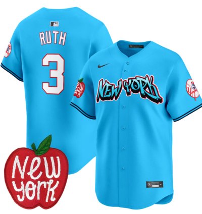 Babe Ruth Jersey 3 New York Yankees Apple Patch Vapor Premier Limited Stitched Light Blue