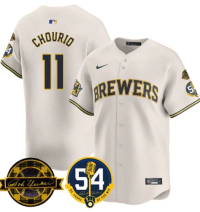Jackson Chourio Jersey 11 Milwaukee Brewers 2025 Bob Uecker 54 Seasons For Brewers Stitched Cream