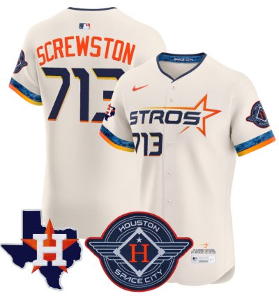 Screwston Jersey 713 Houston Astros 2025 City Connect Texas Patch Premier Elite Stitched Cream