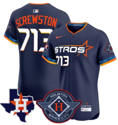 Screwston Jersey 713 Houston Astros 2025 City Connect Texas Patch Premier Elite Stitched Navy
