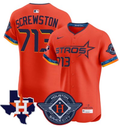 Screwston Jersey 713 Houston Astros 2025 City Connect Texas Patch Premier Elite Stitched Orange