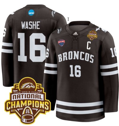 Tim Washe Jersey 16 Western Michigan Broncos 2025 National Champions Patch Premium Stitched Brown