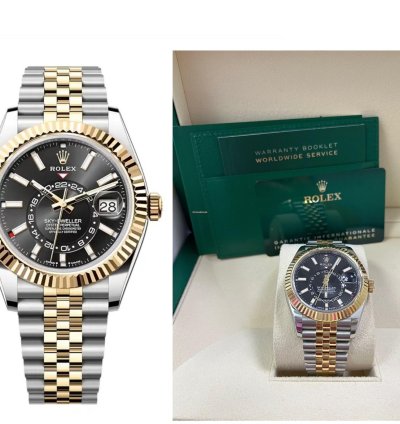 Rolex Sky-dweller Two-tone Yellow Gold Black Index Dial Jubilee 336933