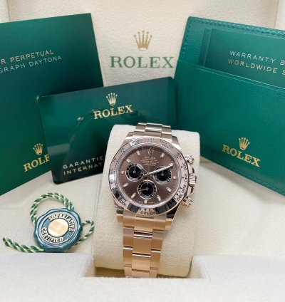 Rolex Daytona Unworn Complete Set Daytona 116505 Chocolate Index Dial Rose Gold Oyster Bracelet 40mm