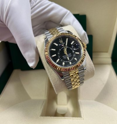 Rolex Sky-dweller Two-tone Yellow Gold Black Index Dial Jubilee 336933