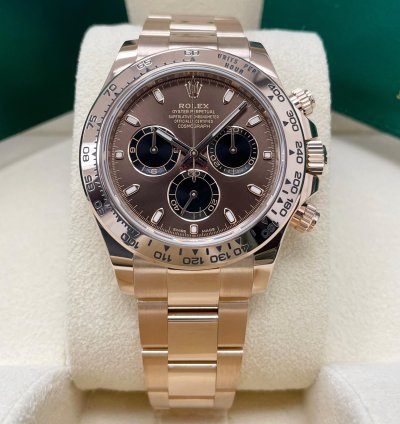 Rolex Daytona Unworn Complete Set Daytona 116505 Chocolate Index Dial Rose Gold Oyster Bracelet 40mm