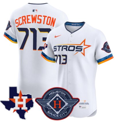 Screwston Jersey 713 Houston Astros 2025 City Connect Texas Patch Premier Elite Stitched White