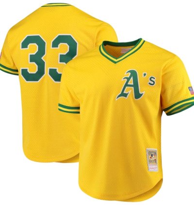 Oakland Athletics Jose Canseco Yellow Throwback Mesh Pullover Jersey