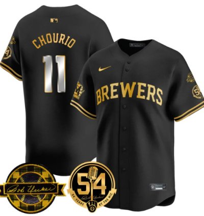 Jackson Chourio Jersey 11 Milwaukee Brewers 2025 Bob Uecker Black Gold