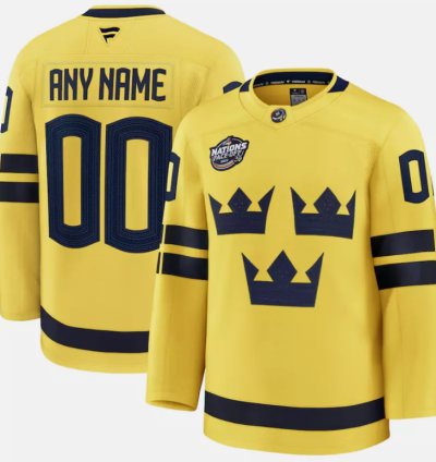 Custom Sweden Jersey Name Number Yellow 2025 4 Nations Face-off Stitched