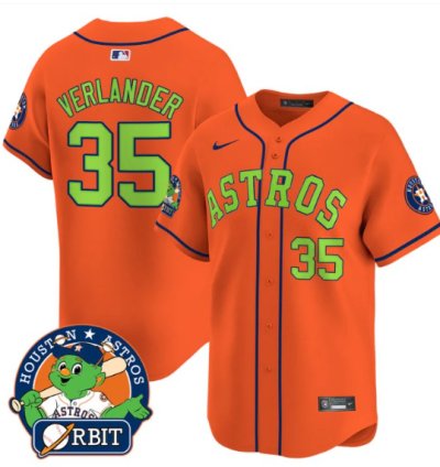 Justin Verlander Jersey 35 Astros Orbit Patch Vapor Premier Limited V2 Stitched Orange