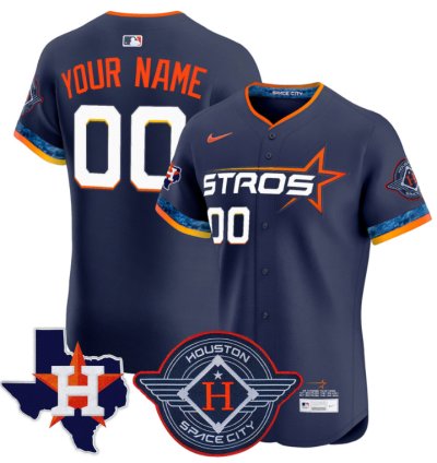 Custom Houston Astros Jersey 2025 City Connect Texas Patch Vapor Premier Elite Stitched Navy