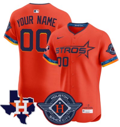 Custom Houston Astros Jersey 2025 City Connect Texas Patch Vapor Premier Elite Stitched Orange
