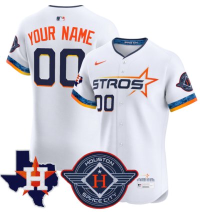 Custom Houston Astros Jersey 2025 City Connect Texas Patch Vapor Premier Elite Stitched White