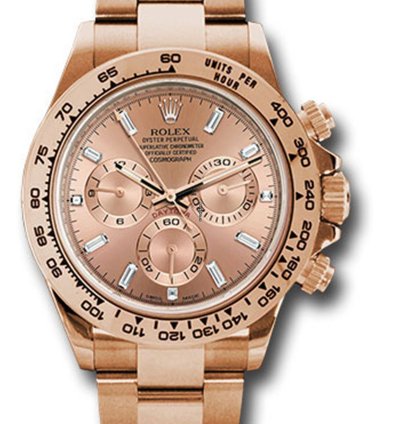 Rolex Daytona Unworn Cosmograph Daytona 116505 Pink Sundust Baguette Dial 18k Rose Gold Oyster 40mm