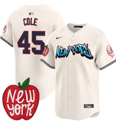 Gerrit Cole Jersey 45 New York Yankees Apple Patch Vapor Premier Limited Stitched Cream