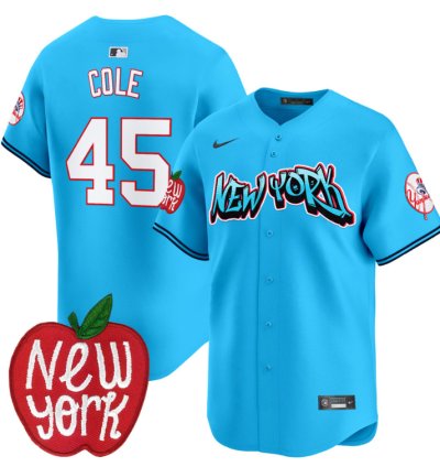Gerrit Cole Jersey 45 New York Yankees Apple Patch Vapor Premier Limited Stitched Light Blue