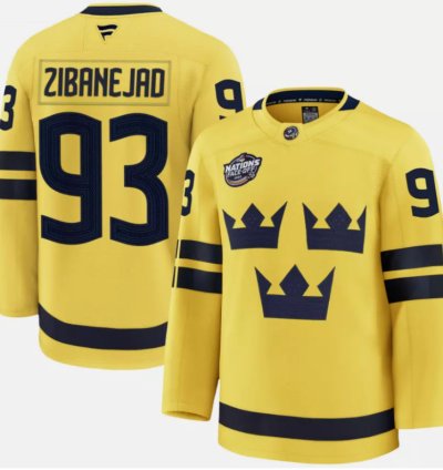 Mika Zibanejad Jersey 93 Sweden Yellow 2025 4 Nations Face-off Stitched