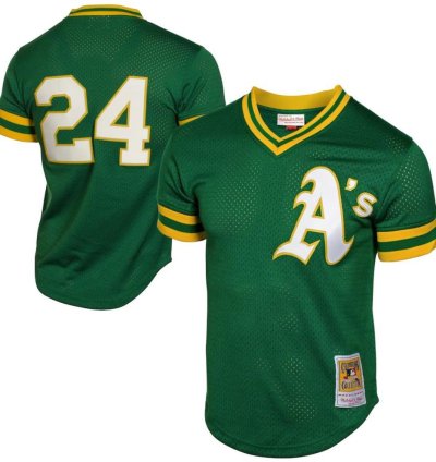 Oakland Athletics Rickey Henderson Green Throwback Mesh Pullover Jersey