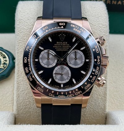 Rolex Daytona Unworn Cosmograph Daytona 40mm Black Dial Rose Gold Oysterflex 126515ln Box Papers 2024