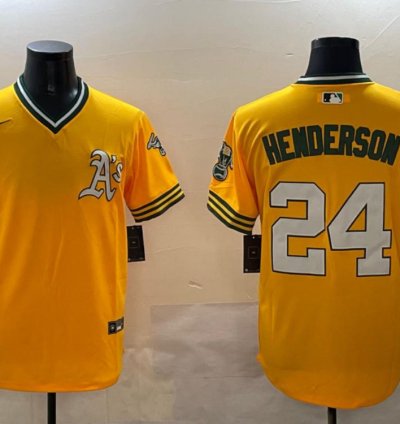 Oakland Athletics Rickey Henderson Yellow Throwback Jersey