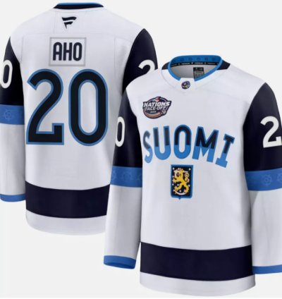 Sebastian Aho Jersey 20 Finland White 2025 4 Nations Face-off Stitched