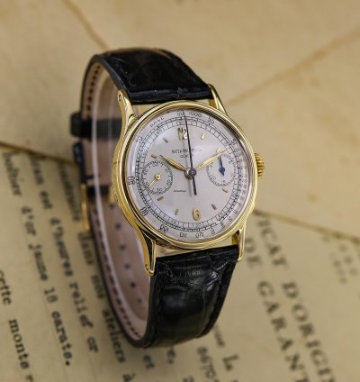 Patek Philippe Vintage Chronograph Ref 533 18kt Yellow Gold Full Set 1947
