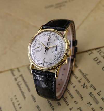 Patek Philippe Vintage Chronograph Ref 533 18kt Yellow Gold Full Set 1947
