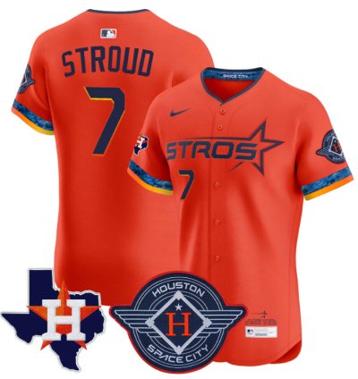 Cj Stroud Jersey 7 Houston Astros 2025 City Connect Texas Patch Premier Elite Stitched Orange