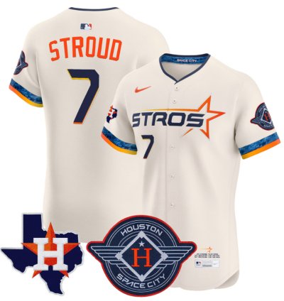 Cj Stroud Jersey 7 Houston Astros 2025 City Connect Texas Patch Premier Elite Stitched Cream