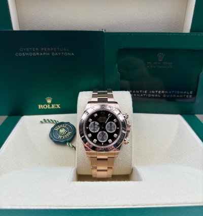 Rolex Daytona Unworn Cosmograph Daytona 40mm Black Diamond Dial Rose Gold 126505 Box Papers 2024
