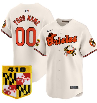 Custom Baltimore Orioles Jersey 410 Chesapeake Crab Patch Premier Limited Stitched Cream
