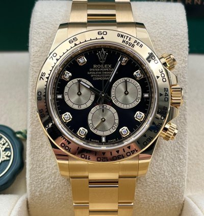 Rolex Daytona Unworn Cosmograph Daytona 40mm Black Diamond Dial Yellow Gold 126508 Box Papers 2024