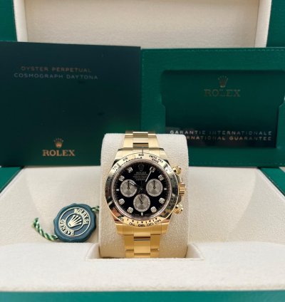 Rolex Daytona Unworn Cosmograph Daytona 40mm Black Diamond Dial Yellow Gold 126508 Box Papers 2024