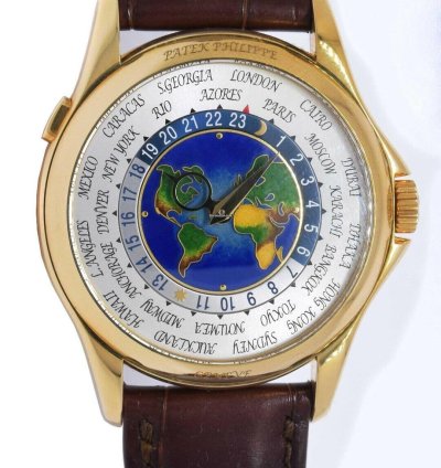 Patek Philippe World Time 18k Yellow Gold Enamel Dial Box Papers 5131j