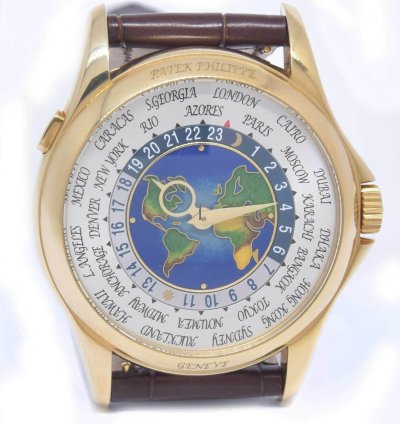 Patek Philippe World Time 18k Yellow Gold Enamel Dial Box Papers 5131j