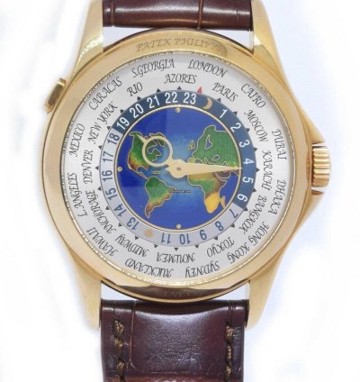 Patek Philippe World Time 18k Yellow Gold Enamel Dial Box Papers 5131j