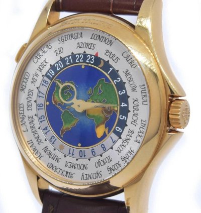 Patek Philippe World Time 18k Yellow Gold Enamel Dial Box Papers 5131j