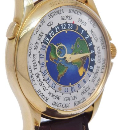 Patek Philippe World Time 18k Yellow Gold Enamel Dial Box Papers 5131j