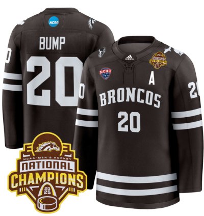 Alex Bump Jersey 20 Western Michigan Broncos 2025 National Champions Patch Premium Stitched Brown
