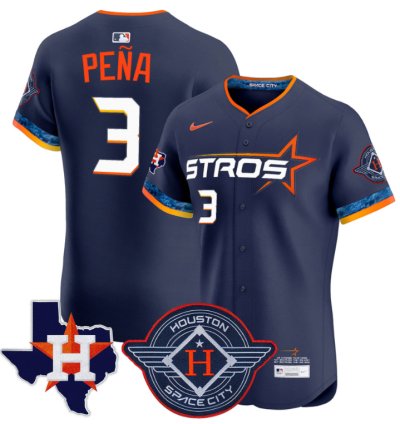 Jeremy Pena Jersey 3 Houston Astros 2025 City Connect Texas Patch Premier Elite Stitched Navy