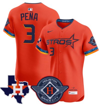 Jeremy Pena Jersey 3 Houston Astros 2025 City Connect Texas Patch Premier Elite Stitched Orange